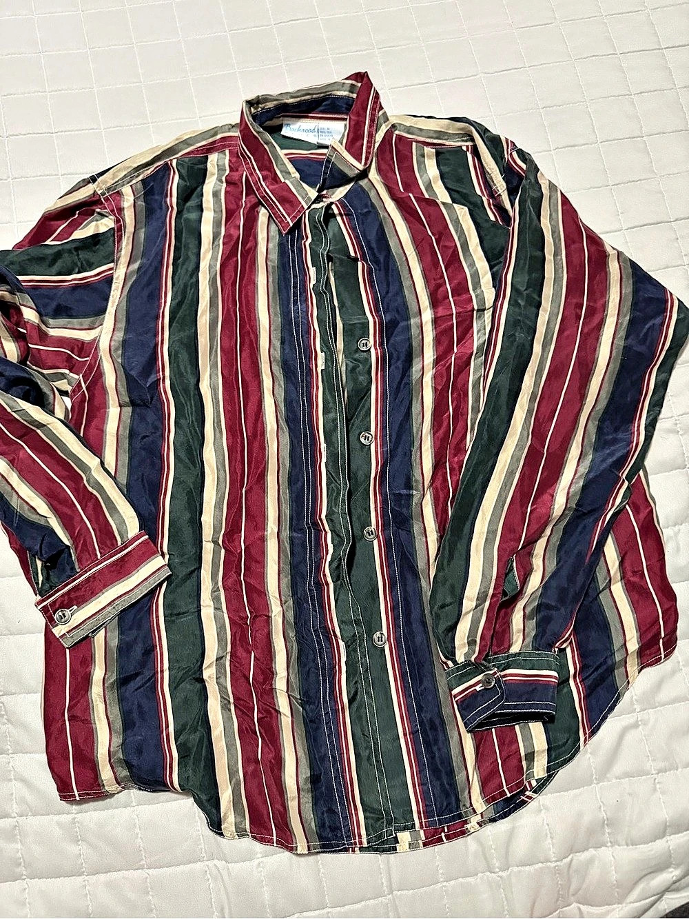 Vintage Backroad Blues Silk Striped Shirt Size Medium Like New